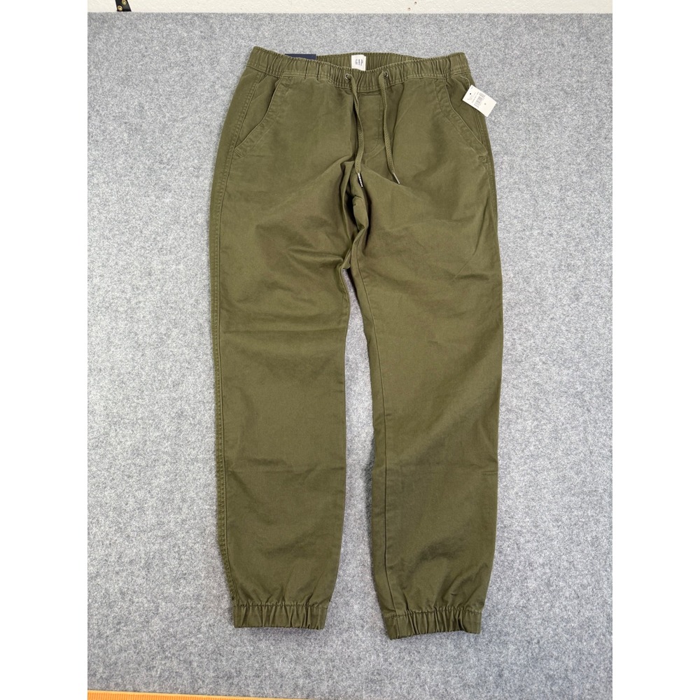 GAP Essential Jogger Pants Men Olive Green Size S Slim Fit Elastic Waist